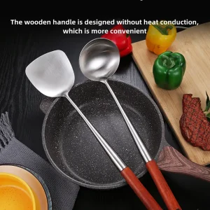 Espátula de Acero Inoxidable 304 con Mango de Madera para Cocinar
