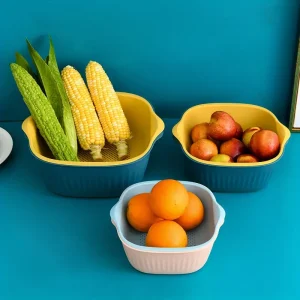 Set de 6 Canastas de Drenaje de Plástico para Organizar Frutas y Verduras