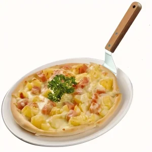 Pala redonda de acero inoxidable para pizza con mango de madera de 7 pulgadas