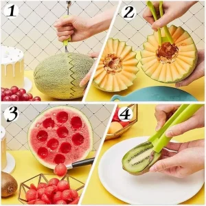 Juego de 3 herramientas para frutas: saca bolas y cortador ergonómico