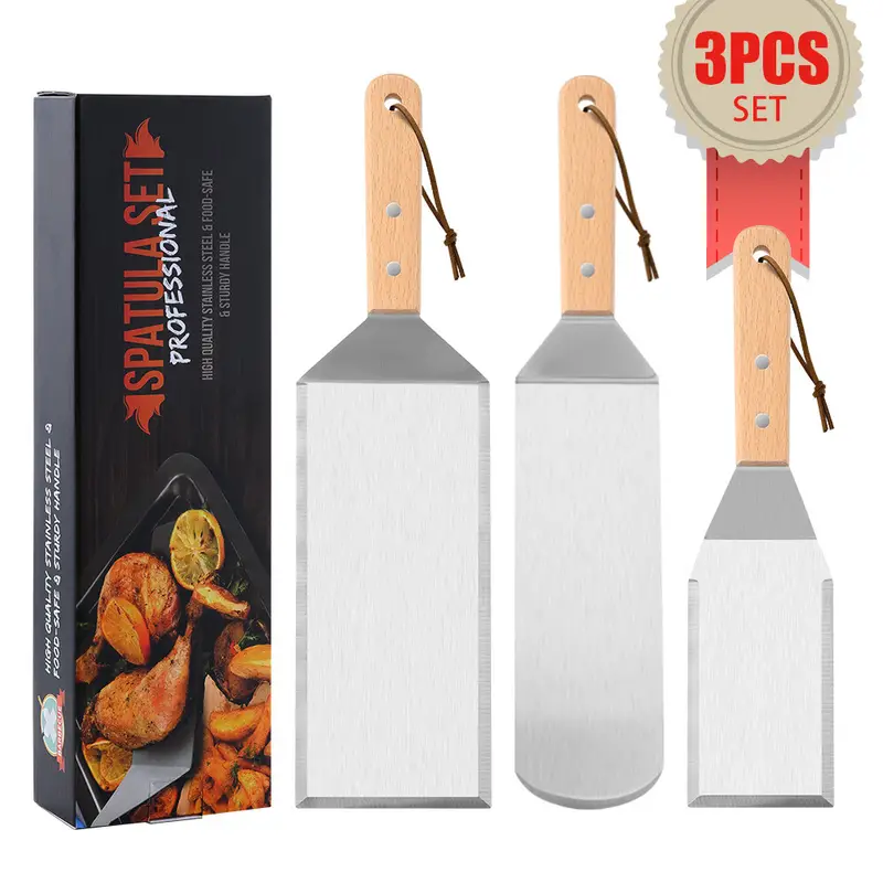 Set de 3 Palas de Acero Inoxidable para Parrilla de Alta Calidad