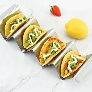 Soporte de acero inoxidable para tacos y panqueques práctico y duradero