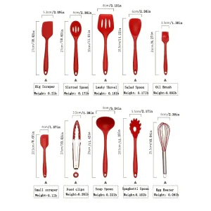 Set de 10 utensilios de cocina de silicona antiadherentes y resistentes al calor