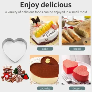 Set de 3 Moldes de Acero Inoxidable para Postres en Forma de Corazón