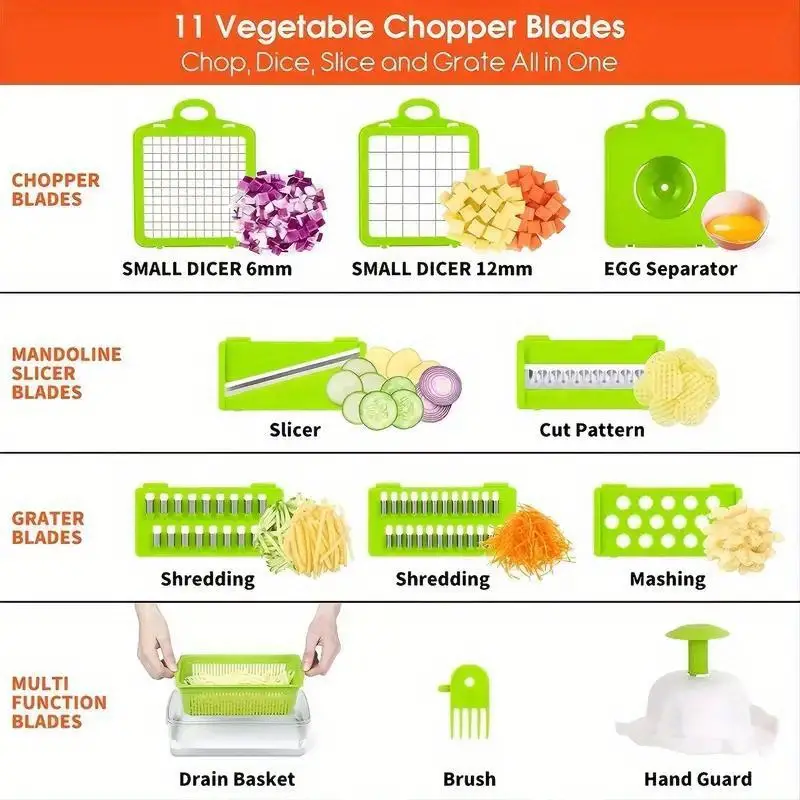 Picadora y Rebanadora 13 en 1 para Verduras con Contenedor Práctico y Eficiente