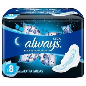 Toallas Femeninas Always Active Nocturna con Alas 8 Uni para Protección Completa