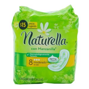 Toallas Femeninas Naturella con Manzanilla para Flujo Moderado 8 Unidades