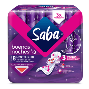 Toallas Femeninas Saba Buenas Noches 8 Unidades para un Sueño Sin Preocupaciones