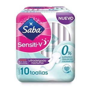 Toallas Femeninas Saba Sensit-V Ultra Delgadas Nocturnas para Flujo Abundante 10 Unidades