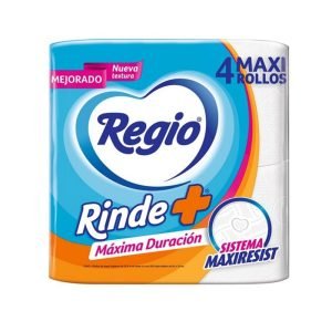 Papel Higiénico Regio Rinde+ Maxi Rollos 400 Hojas Dobles 4 Uni