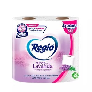 Papel Higiénico Regio Aires Lavanda 500 Hojas Dobles Paquete de 4