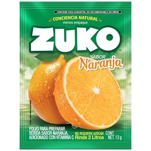 Bebida en Polvo Zuko Sabor Naranja 13 g Paquete de 8 Unidades
