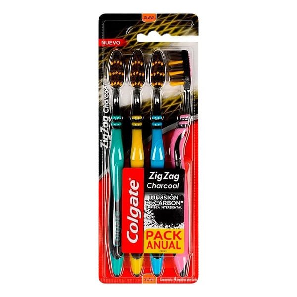 Cepillo Dental Colgate Zigzag Charcoal Pack 4 Unidades para una Sonrisa Brillante